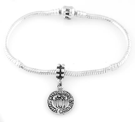 LGU Sterling Silver Cut Out Charleston South Carolina Disc with Palm Trees Dangle Bead Charm2