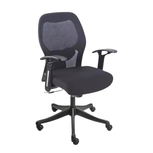Image of Ergonomic High Back Office Chair with Cushioned Fabric Backrest, Adjustable Height, Padded Seat, Fixed Armrests, 360 Swivel Computer Desk Chair for Home, Office & Study (Black)