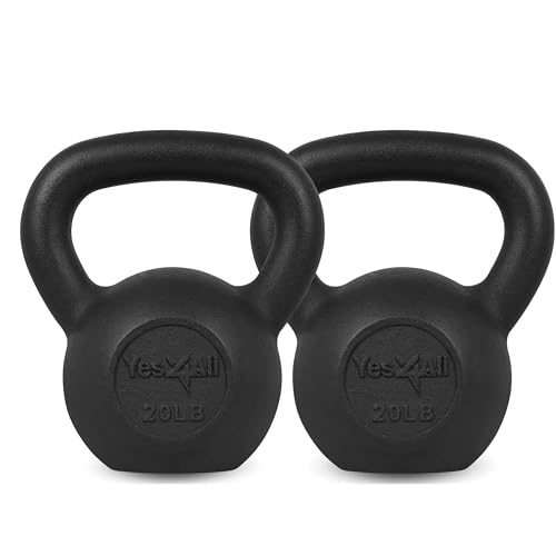 Yes4All 20lb Kettlebell Set of 2 Cast Iron for Dumbbell Weights Exercises, Gym, Fitness, Full Body...