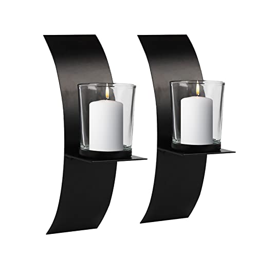 2Pcs Wall Candle Holders, Hanging Wall Vintage Candle Sconce Stand, Pillar Candlestick Holder, Wall Art Decor, for Living Room Bedroom Fireplace Entryway, Black