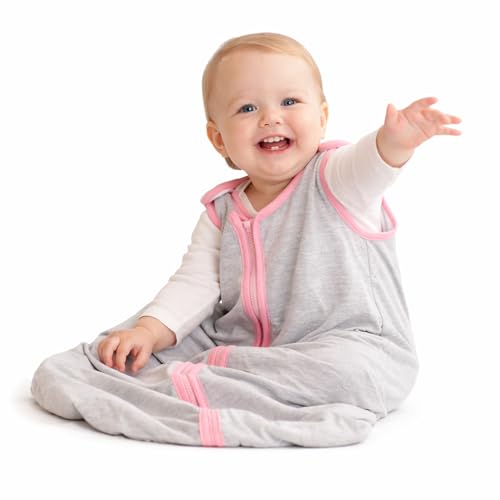 Image of Baby Deedee Sleep Nest Lite - Cotton Sleep Sack 0.6 TOG 0-6M Bubble Gum | Patented shoulder snaps and full-length zipper support easy dressing and diaper changes for warmer routines