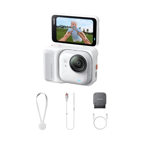 Insta360 GO Ultra Pack Standard Blanc Arctique sans Carte mémoire – Caméra 4K Mains Libres Ultra-légère et Portable, stabilisation FlowState, Performance de Pointe en Basse lumière