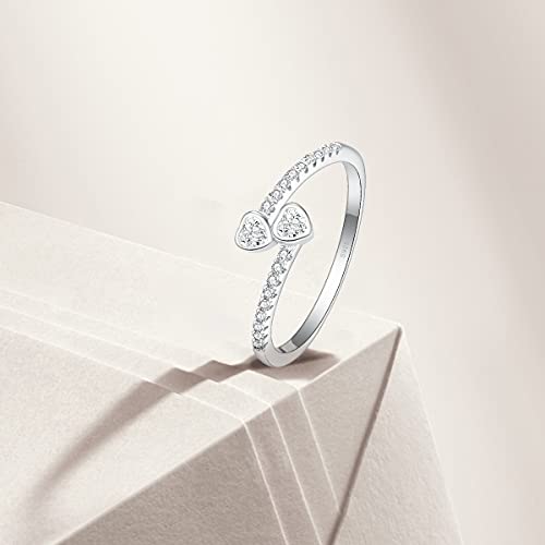 14K White Gold Plated Double Heart Eternity Ring Bezel Setting Round AAAAA Cubic Zirconia Wedding Ring Promise Ring for Her Size 6-103