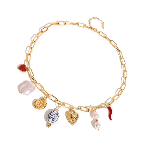 Collier romantique en acier inoxydable cadeau idéal avec cœur et perles