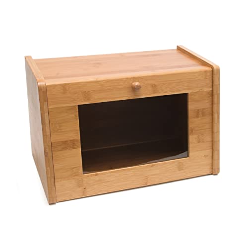 Lipper International Bamboo Wood Bread Box with Tempered Glass Window, 15-1/2