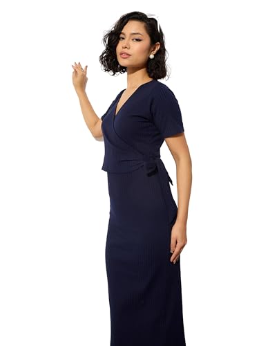 Image of barcino Black Rib Side Knot Bodycon Midi Dress