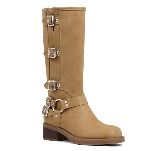 AMINUGAL Banana boots for women knee high Moto Buckle Tall Boots Size 8