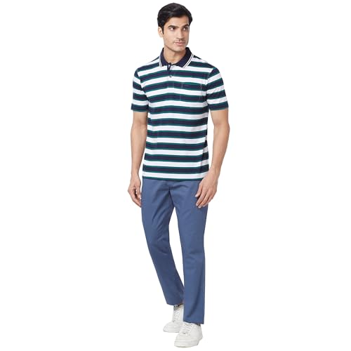 Image of Colorplus Men's Pure Cotton Stripe Pattern Classic Fit Polo Neck Half Sleeve Casual T-Shirt
