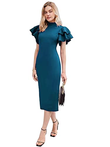 Image of Selvia Women Women's Synthetic Bodycon Knee-Length Dress (361TK10203N-S Teal Blue S)