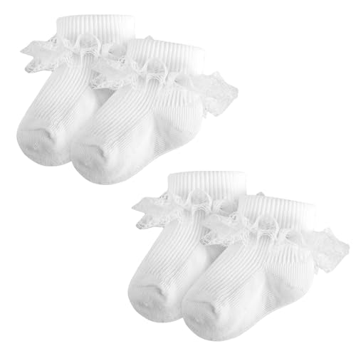 MKYSZLT Baby Girl Ruffle Socks Eyelet Double Lace Turn Cuff Ankle Frilly Dress Socks for Newborn/Infant/Toddler/Little Kids