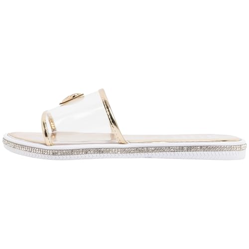 Image of Juicy Couture Women's Slide Sandals - Glitter Bling Open Toe Sparkle Flats - Dressy Summer Casual Footwear