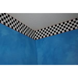 Checkered flag cars wallpaper border 6 inch red edge  urban country home decor