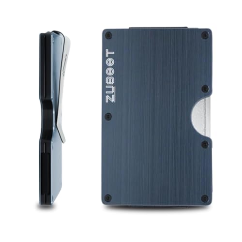 Aluminum RFID Wallet for Men – Slim and Durable Brushed Metal Front Pocket Wallet – Lightweight RFID-Blocking Card Holder for Everyday Carry (Blue, Holds 16 Cards)