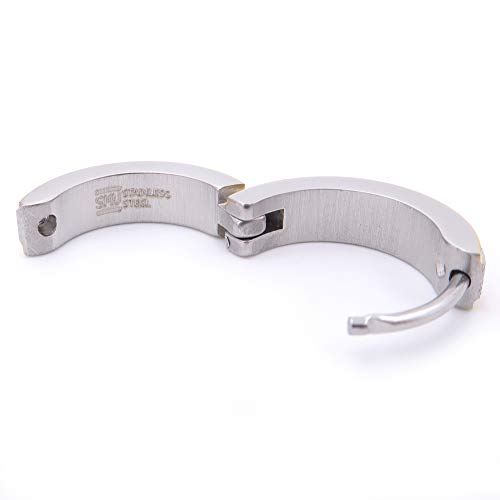 Stainless Steel Mens Hoop Earrings Cross Stripe Gold Black Silver Bevel Edge 16mm3