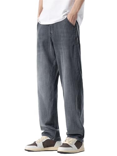 Hndudnff Men Thin Jeans Soft Comfortable Straight Denim Pants with Pockets Casual Trousers