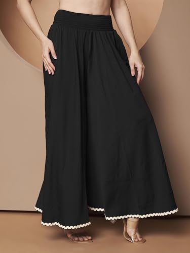 Image of KZULLY | Palazzo for Women | Solid & Printed | Stylish Wide-Leg | Comfortable Elastic Waist Bottomwear