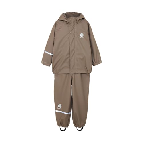 Image of CeLaVi European Kids Rain Suit for Boys Girls with Detachable Hood, Waterproof 2 Pcs Rain Jacket w /Pants or Dungarees