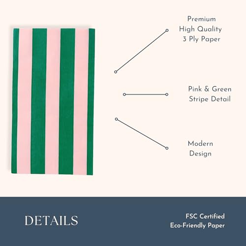 Image of Bonjour Fete Pink & Green Cabana Stripe Towels, Pack of 20, 4.25x7.75 inch