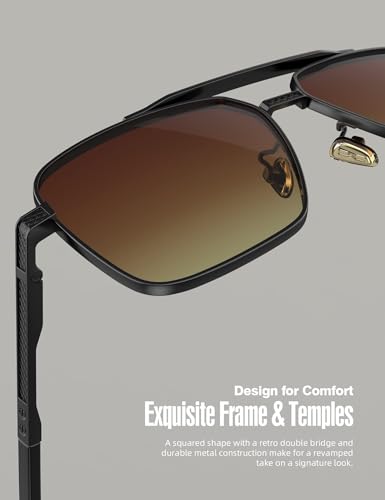 Image of LUENX Polarized Square Aviator Sunglasses for Men,Trendy Retro Oversized Rectangular Frame UV400 Protection
