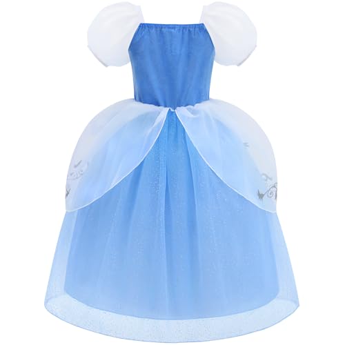 Vestido Princesa para Niñas Manga Abullonada Azul miniatura 2