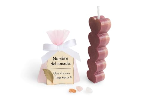 Esencia a Mora Kit Ritual Amor Romántico con Vela de Corazones Granate, saquito Rosa, Tarjeta para Nombre del Amado y Piedras Energéticas (Cuarzo Rosa, Cornalita y Cuarzo Blanco) - Hecho a Mano