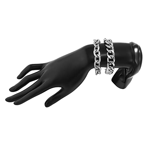 Boho Fashion Dainty Simple Gold Silver Chain Beads Bracelets Set for Women Adjustable Beaded Chunky Flat Cable Chain Punk Bracelets Jewelry for Women Gift Set of 2 (Silver)4