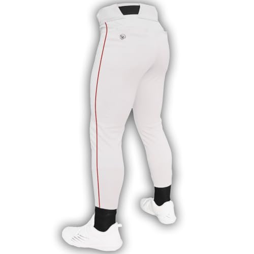 Dirty Mids - Piped Collection Baseball Pants - White Pant/RED Piping - XS