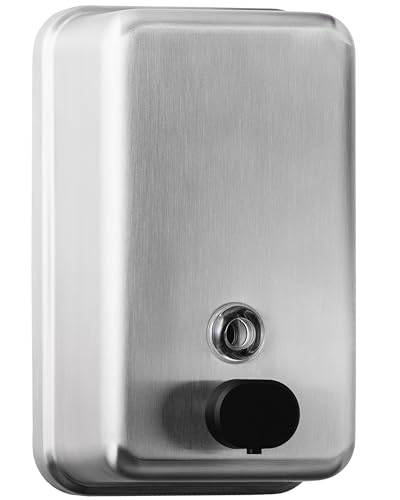 Commercial Soap Dispenser Wall Mount (37oz) Heavy Duty Stainless Steel Manual Soap Dispenser with Corrosion Proof Lining and Anti-Leak Patent-Pending Pump Design for Industrial or Home Bathroom