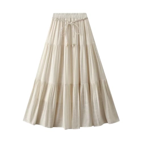 Women's Solid Color A-Line High Waist Tie Loose Cake Skirt