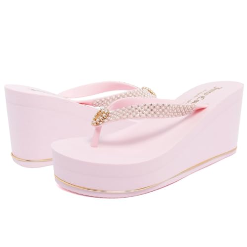 Image of Juicy Couture Women's Wedge Platform Flip Flops, Fashion Beach Sandals with Soft Footbed and Thong Style