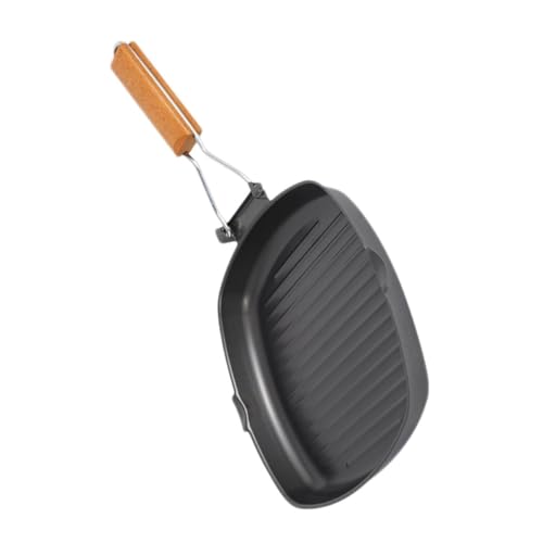 Hemobllo Sartén de Fundición Plegable Portátil con Mango de Madera Antiadherente para Barbacoa y Cocción al Aire Distribución Uniforme de Calor Ligera y Resistente para Carne y Verduras