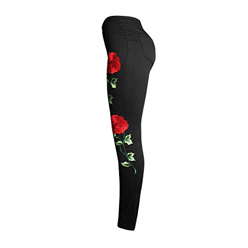 Women's High Waist Stretch Skinny Embroidered Flower Print Leggings Classic Jean Trousers Slimming Jean Jogger3