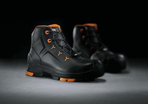 Uvex 2 safety boots, S3 SRC ESD, leather work boots, black/orange, 10.5 UK