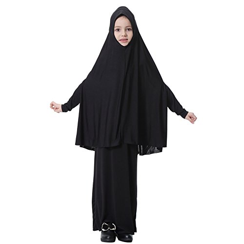 Zhengpin Muslim Islamic Girl's Abayas and Jilbabs Full Length Dresses + Hijab Two-piece Prayer Dress Abaya Set Hajj Umrah