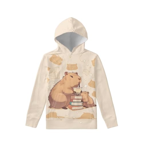 Capybara Hoodies Graphic Sweatshirt for Kids Girl 8T-10T Book Lover Pullover Hoodie Long Sleeve Shirt with Pocket Athletic Workout Sweatshirt Back to School Fall Outfits
