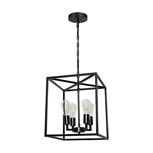 Mipaws 4-Light Industrial Metal Farmhouse Chandelier, Black Lantern Entryway Pendant Light, Hanging Light Fixture For Kitchen Island Living Room Foyer Dinning Room (13.7''X15.7'') #TOP22