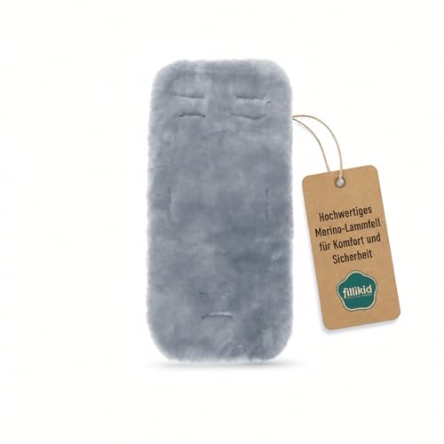 Fillikid Lammfelleinlage 73×33 | Premium Merino-Lammfell für Kinderwagen Buggy & Autositz | kuschelig weich & ganzjährig klimaregulierend | mit Gurtschlitzen universal | inkl. Baumwoll-Windel