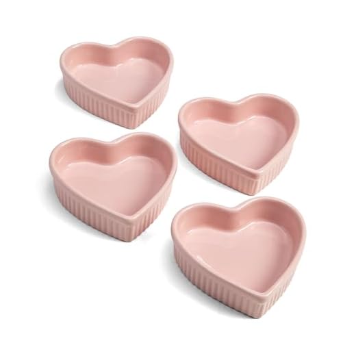 Paris Hilton Heart Shaped Ramekin Set, Mini Ceramic Ramekins, Oven Safe Baking Dishes, Dishwasher Safe, Stoneware Made without PFOA, 4-Piece Set, Pink