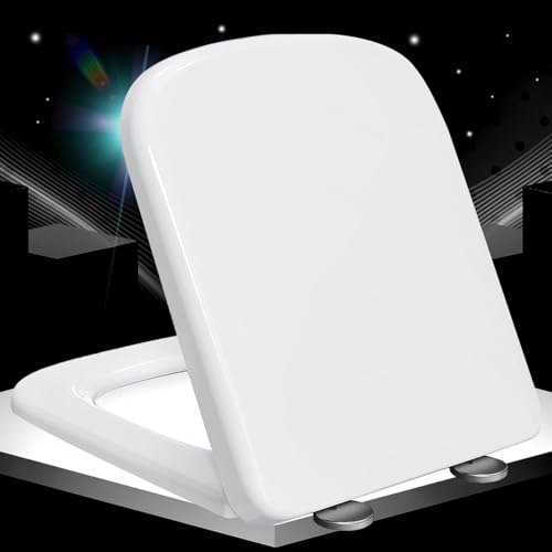KSQP Wc-Sitz mit Absenkautomatik Weiß Toilettendeckel Eckig Premium Toilettensitz Badinstallationen Rutschfester Klodeckel Einfache Montage Antibakteriell,white-36 * 44cm
