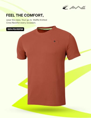 Image of AWG ALL WEATHER GEAR Men Solid Waffle Crew Neck Tshirt | Waffle Knit T-Shirt | Men's T-Shirt | Tees for Man | Textured Half Sleeve T-Shirt's | Tshirt for Men Stylish