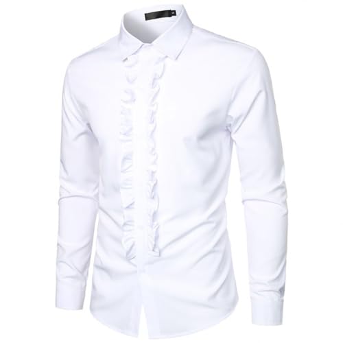 Kinkia Mens Tuxedo Shirts Slim Fit Long Sleeve Button Down Pleated Dress Shirt Tops for Prom Party Wedding(KK0026-White01-2XL)2