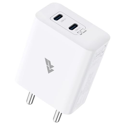 Dr Vaku® 40W PD Dual Port GaN Charger Type C Adapter for iPhone 16/16 Plus/16 Pro/16 Pro Max, iPhone 15/15 Plus/15 Pro/Max, 14/13/12 Series, Samsung & All Android Devices USB-C Fast Charger- White