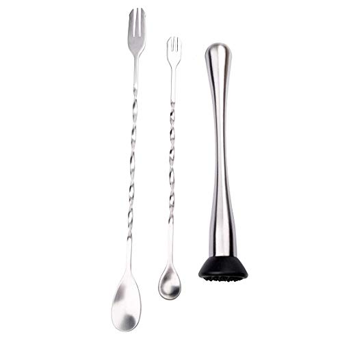 Long Stainless Steel Cocktail Muddlers Muddler and Mixing Spoon Home Bar Tool Set