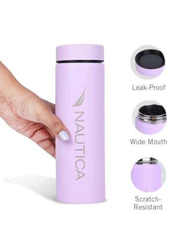 Image of NAUTICA Premium Leak-Proof Insulated Water Bottle - 1pc (Stern)| 500ml | Stainless Steel Flask with 24 Hours Temperature Retention | Ideal for Travel, Gym, Office Use Titanium Solid-Lightviolet