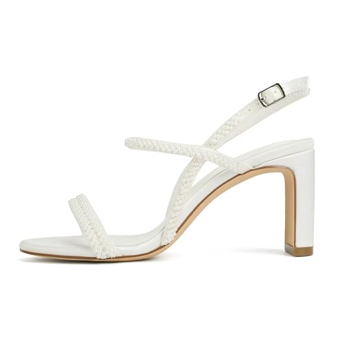 Women's Heeled Sandals Pearl Wedding Shoes for Bride Open Toe Bridal Shoe Strappy Wedding Heels3