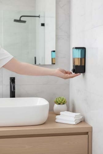 Image of BATH GURU ABS Plastic Wall Mounted Liquid Soap Dispenser for Wash Basin, for Bathroom Kitchen 460ml, Black and Clear Blue