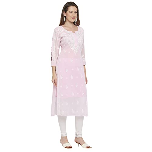 Image of indiankala4u Lucknow Chikankari Hand Embroidered Kurta for Women with Matching Inner, Georgette