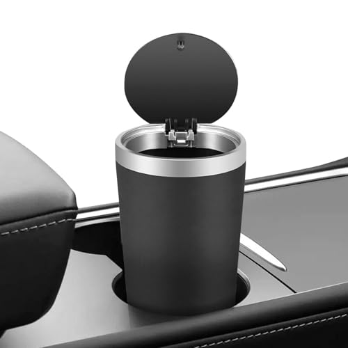 Sionhiuo Poubelle de voiture - 800 ml - Poubelle lavable - Porte-gobelet - Cendrier portable en acier inoxydable - Sans fumée - Avec couvercle pour ouvrir les...