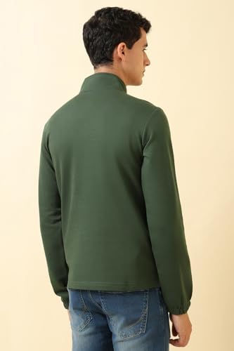 Image of Allen Solly Mens Solid High Neck Half Zipper Sweatshirt | 80% Cotton Non Hooded Casual Sweatshirt