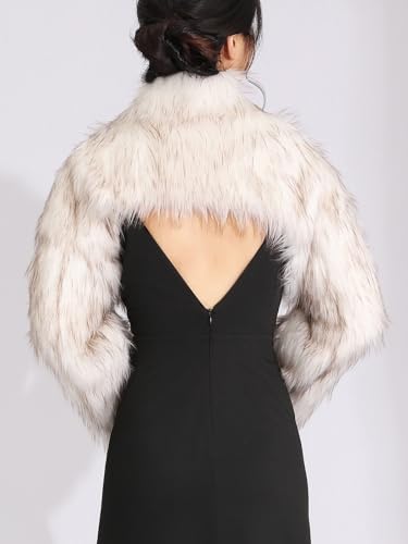 Aukmla Women Faux Fur Bolero Shrugs Winter Wedding Fur Jacket Long Sleeves Evening Fur Shawls Wraps for Bride and Bridesmaid2
